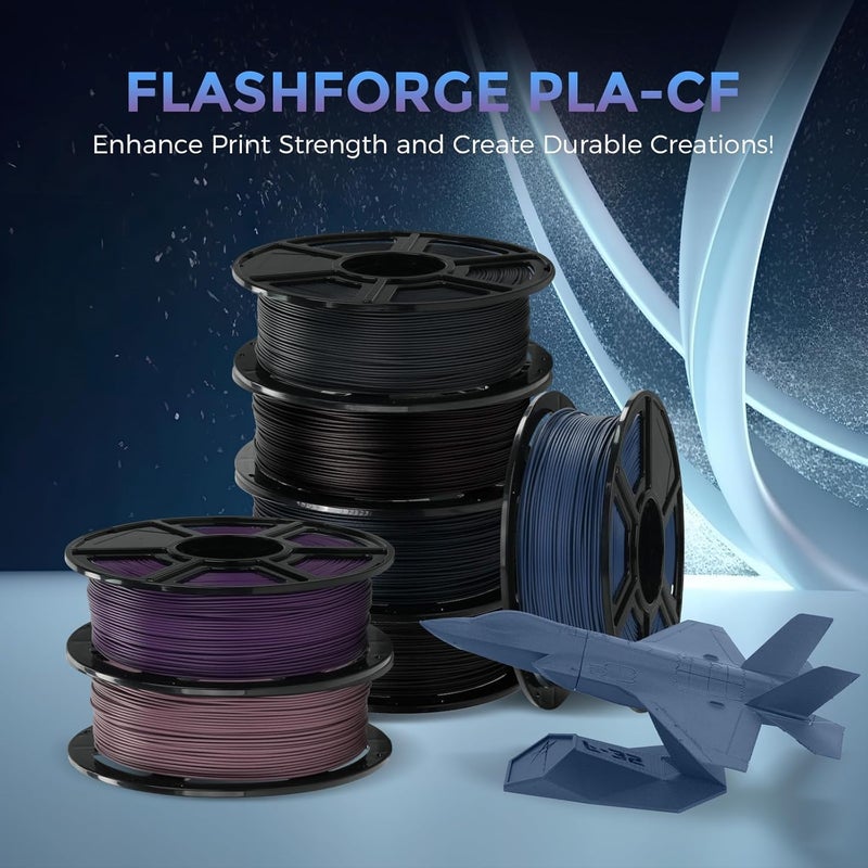 FLASHFORGE Carbon Fiber PLA Filament 1.75mm Midnight Blue, Reinforced 3D Printer Filament 1kg, Lightweight & High-Strength PLA-CF Filament, Strong & Easy to Print - Image 2
